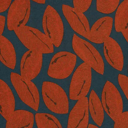 Viscose tricot staalblauw met roestkleurige bladeren
